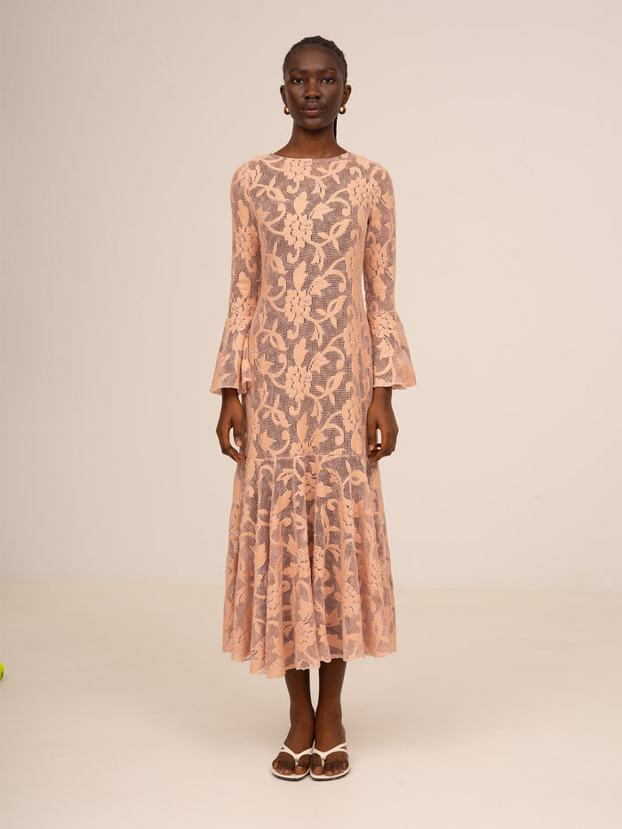 Pink Jester Embroidery Midi Dress