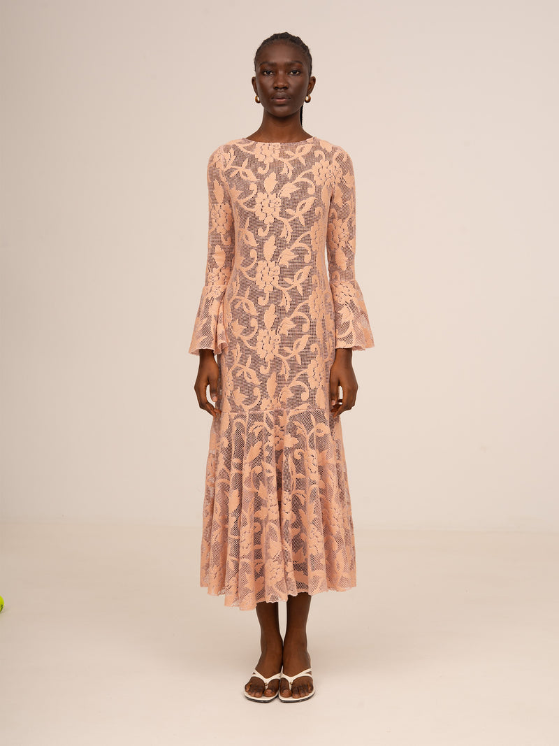 Pink Jester Embroidery Midi Dress