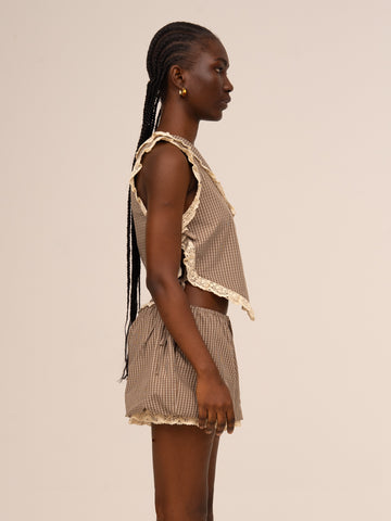 Rove Brown Plaid Asymmetric Top