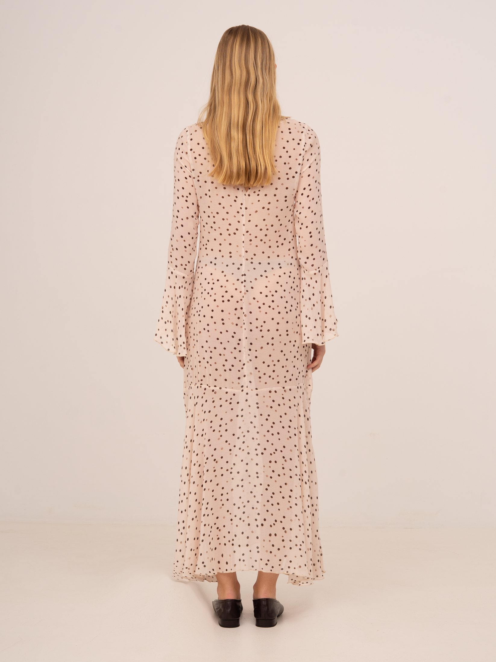 Peach polka dot midi dress | Elegant and feminine