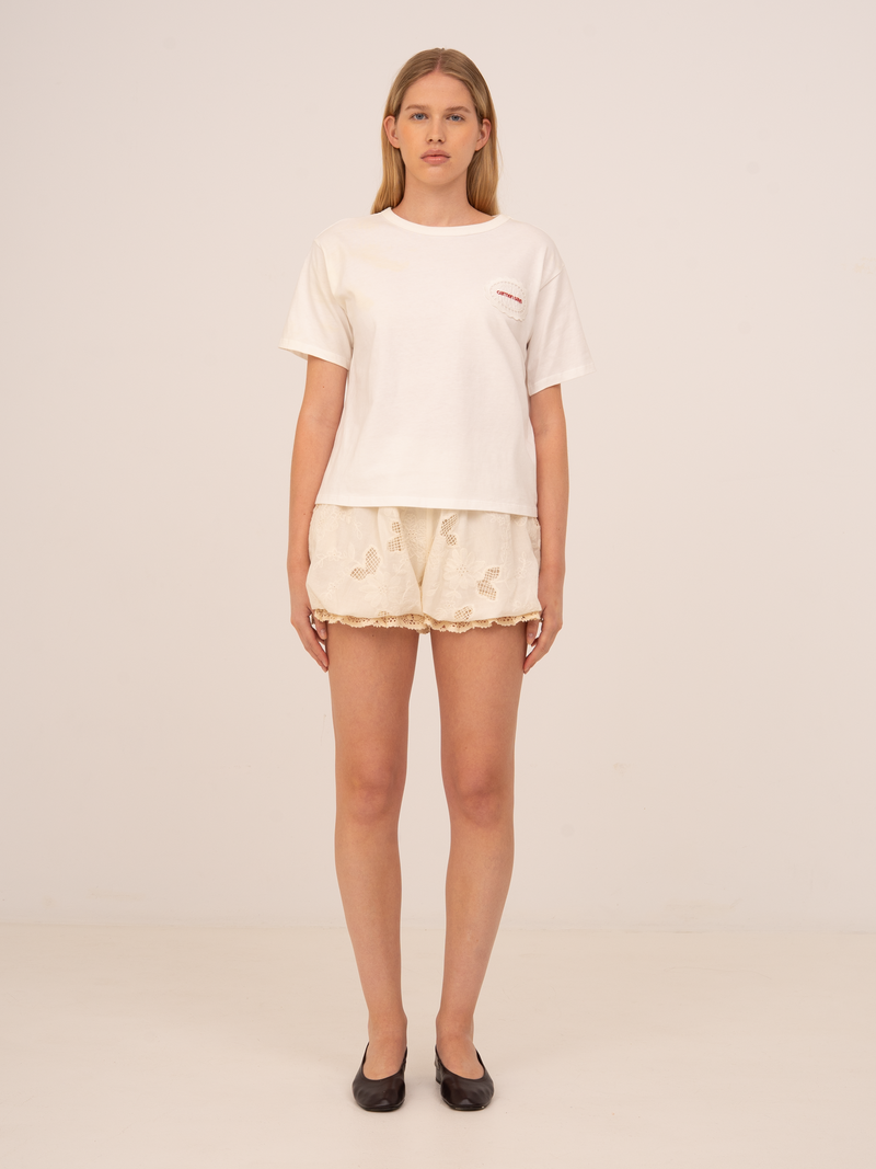 Sunlit Cream Embroidered Balloon Shorts