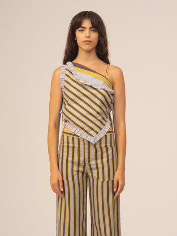 Golden Sunlit Striped Asymmetric Top