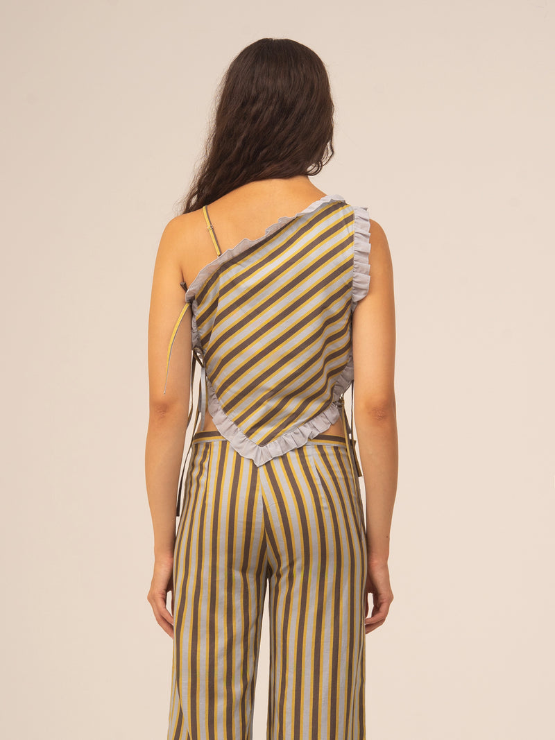 Golden Sunlit Striped Asymmetric Top