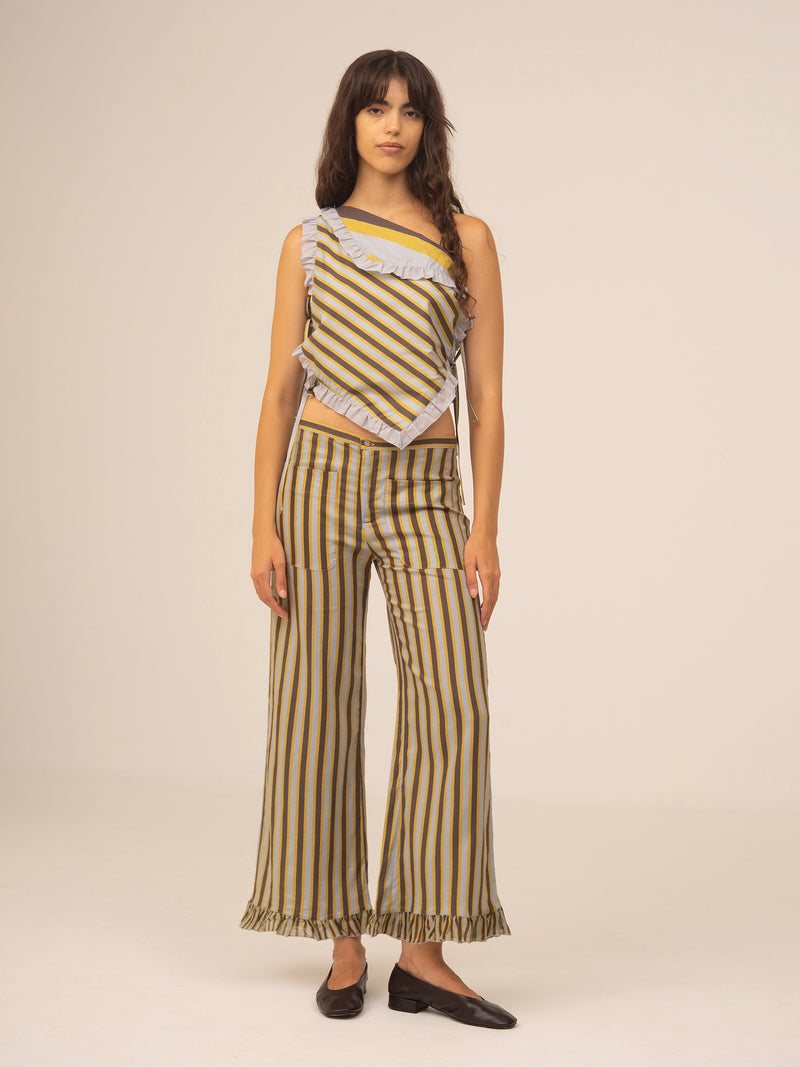 Golden Sunlit Striped Asymmetric Top
