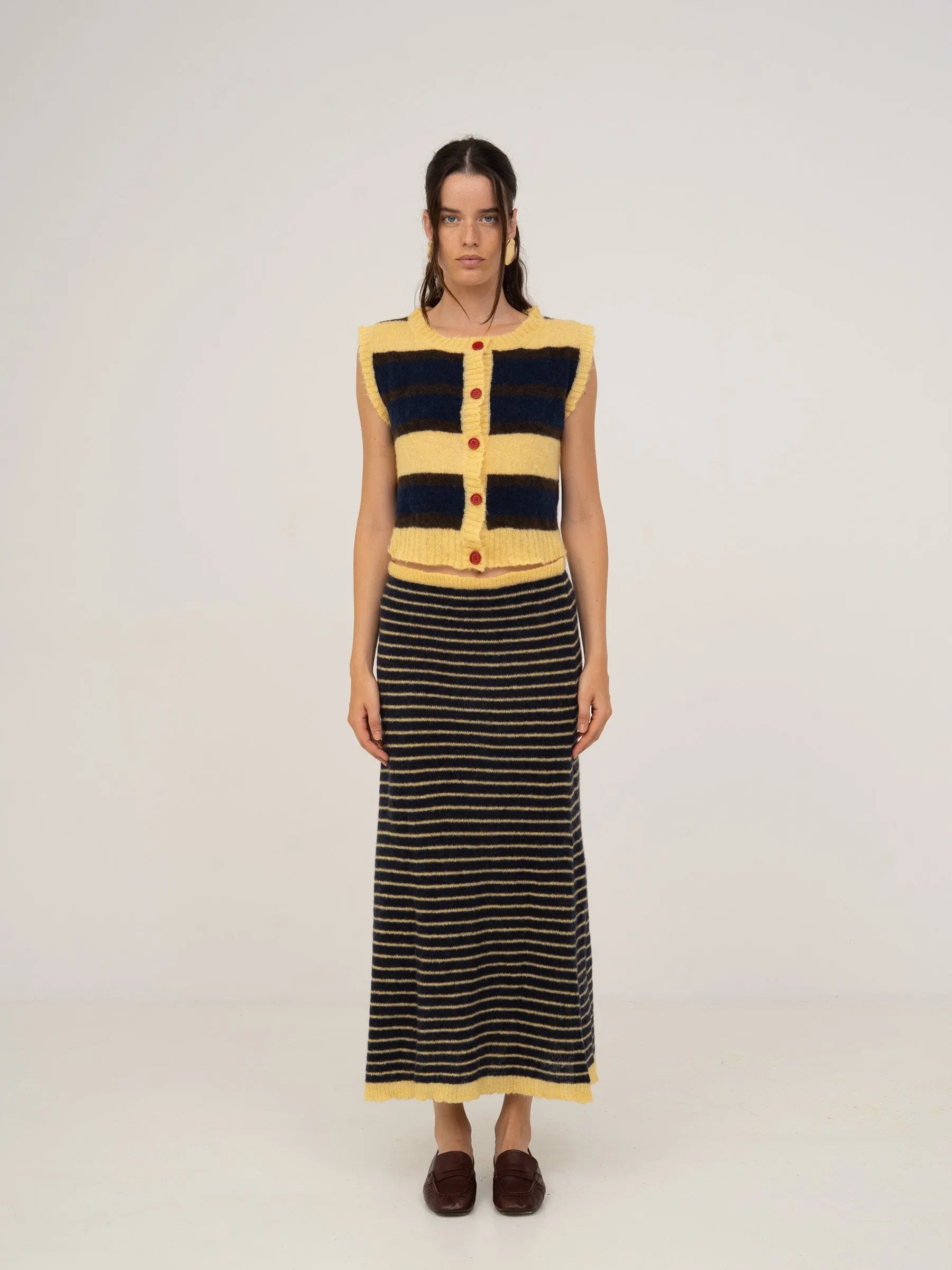 Charm Striped Knit Maxi Skirt falda