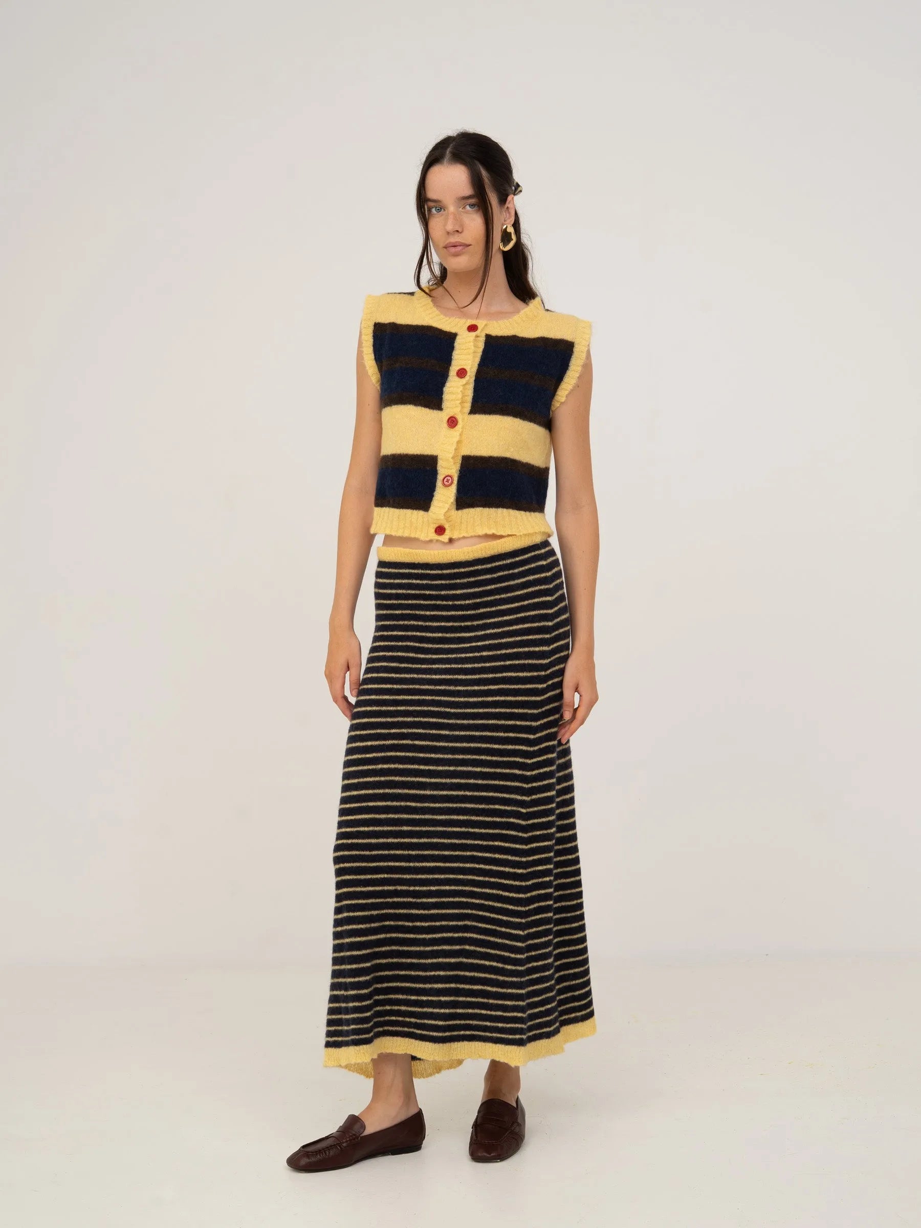 Charm Striped Knit Maxi Skirt falda