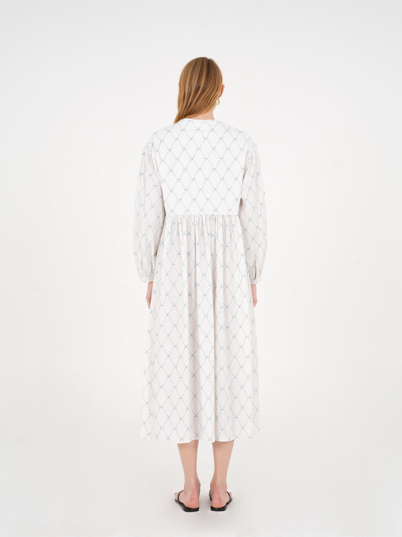 Cityscape White Bow-Printed Dress vestidos