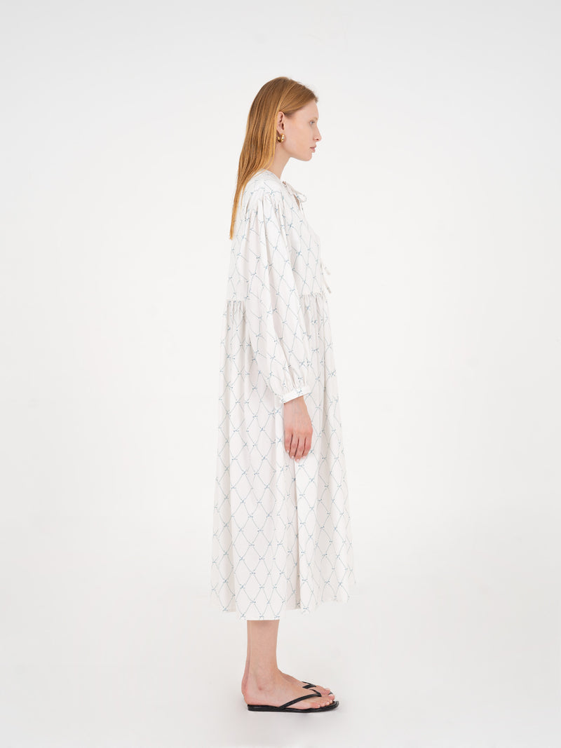 Cityscape White Bow-Printed Dress vestidos