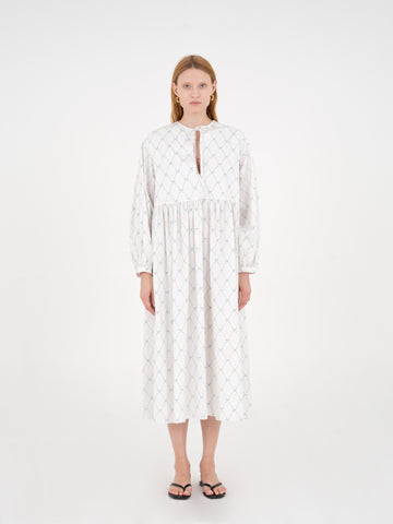 Cityscape White Bow-Printed Dress