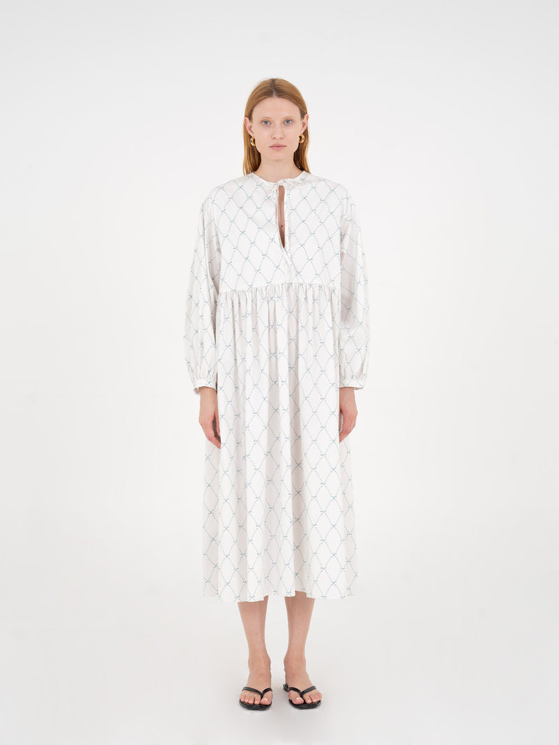 Cityscape White Bow-Printed Dress vestidos