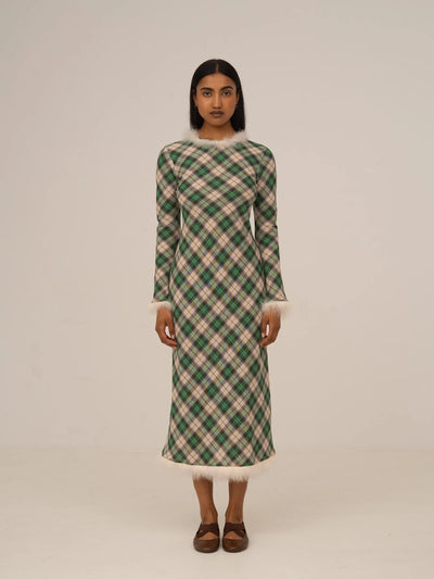 Clover Midi Green Plaid Dress