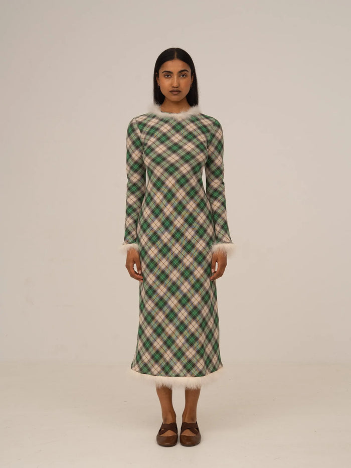 Clover Midi Green Plaid Dress