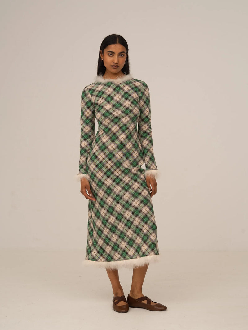 Clover Midi Green Plaid Dress