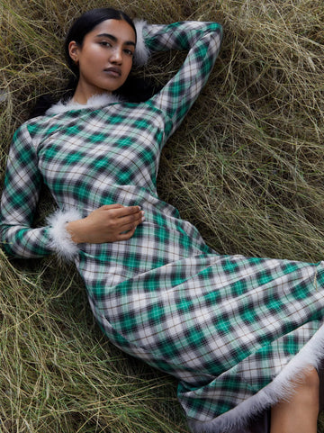 Clover Midi Green Plaid Dress