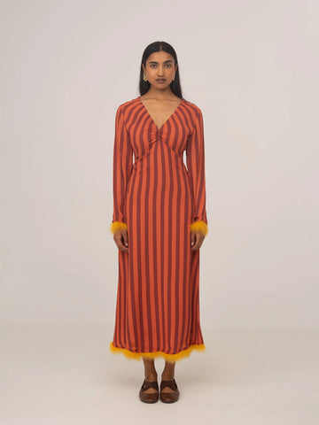 Colombina Red and Orange Striped Long Occasion Dress