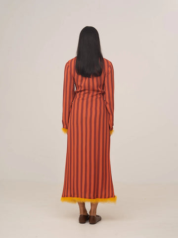 Long occasion dress with red and orange stripes | CARMEN SAYS Long occasion dress with red and orange stripes | CARMEN SAYS