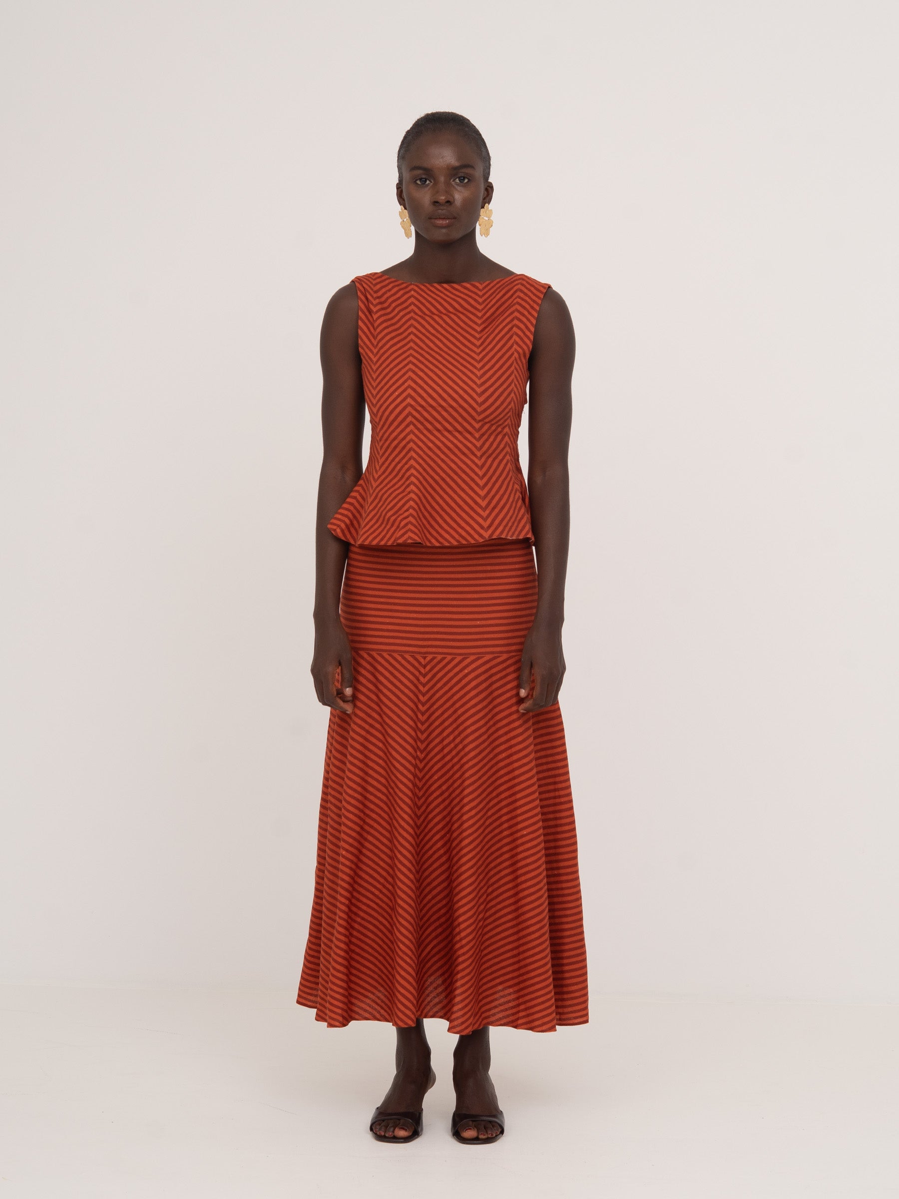 Colombina Red and Orange Striped Occasion Skirt falda