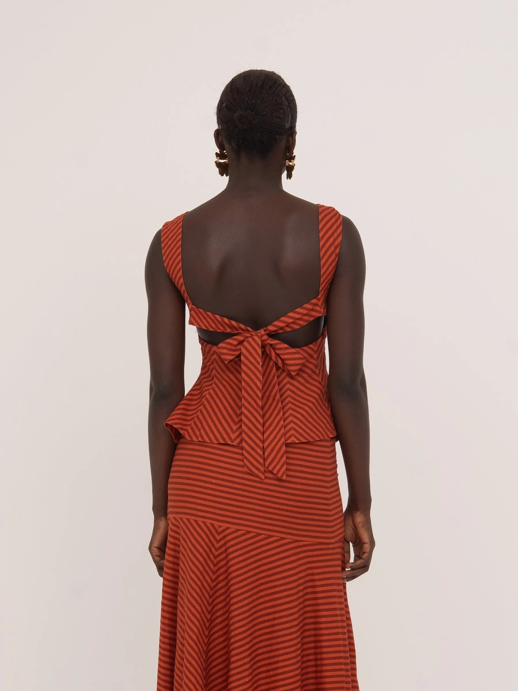 Colombina Red and Orange Striped Occasion Top top