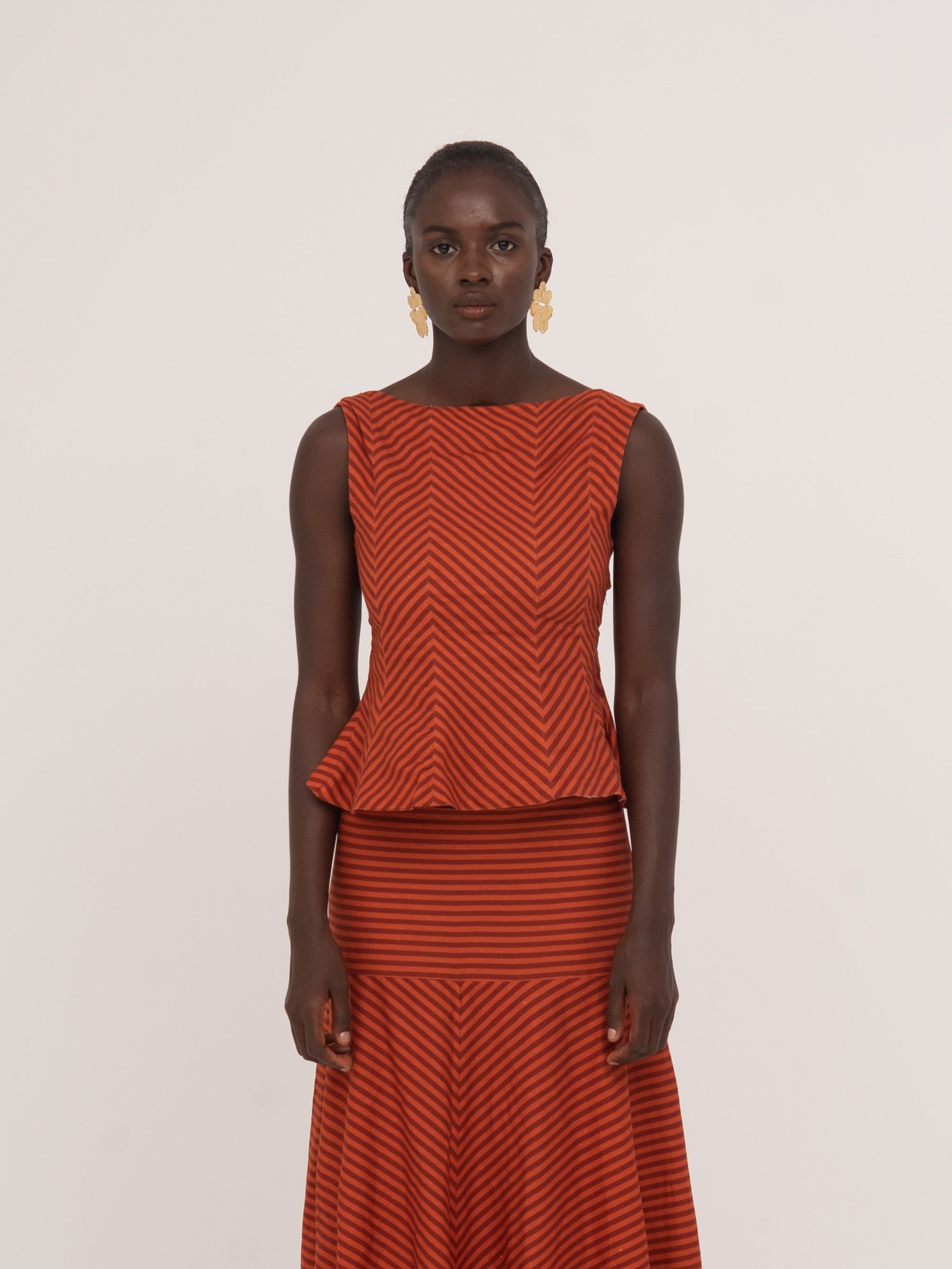 Colombina Red and Orange Striped Occasion Top top