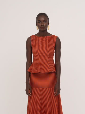 Colombina Red and Orange Striped Occasion Top