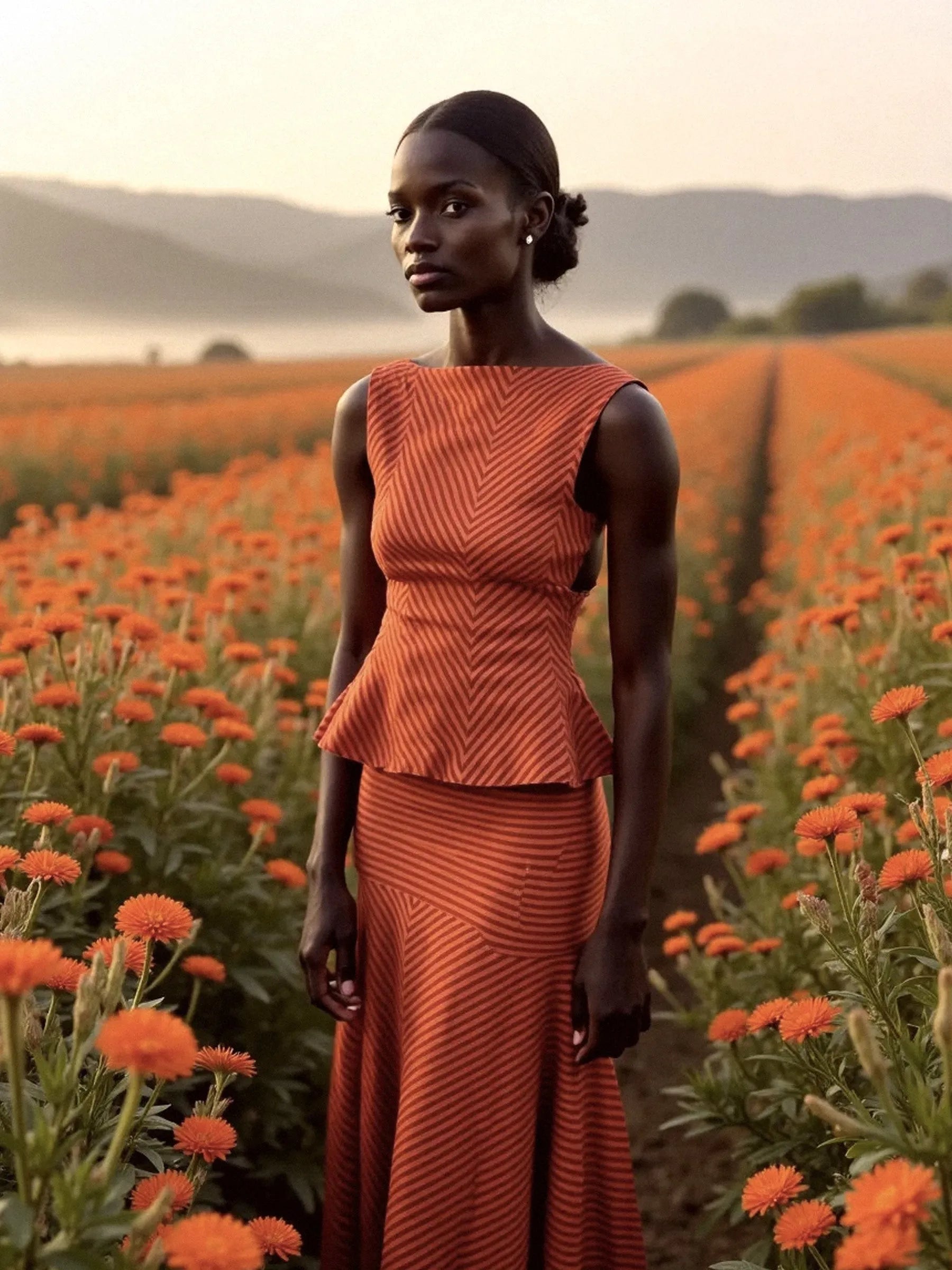 Colombina Red and Orange Striped Occasion Top top