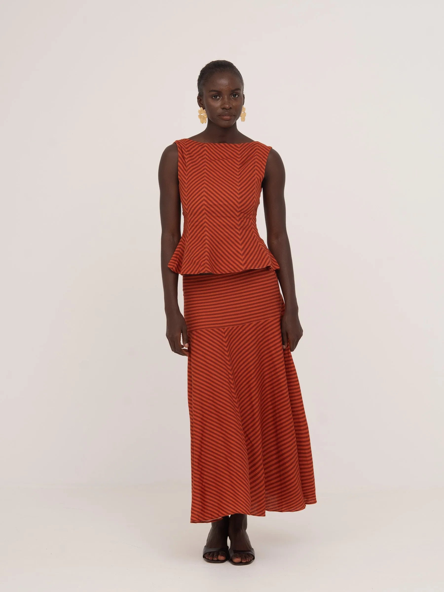 Colombina Red and Orange Striped Occasion Top top