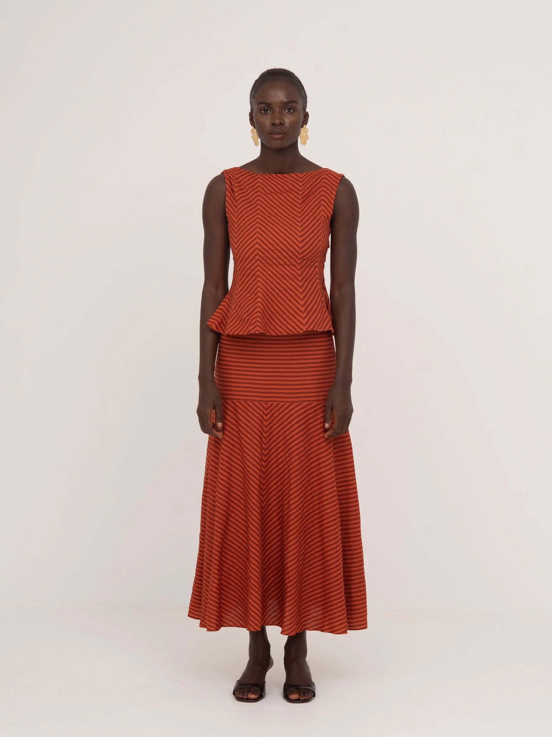 Colombina Red and Orange Striped Occasion Top top