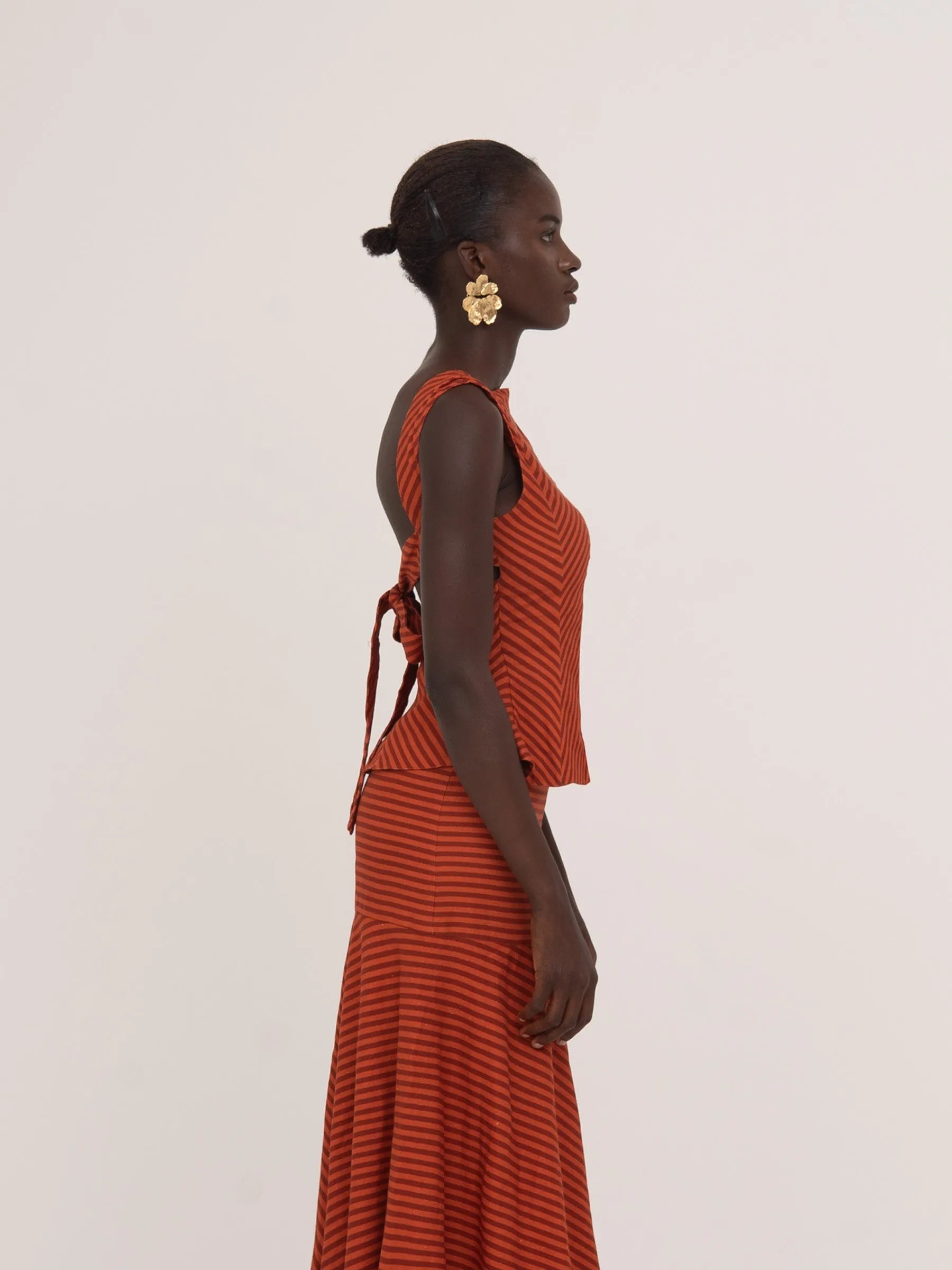 Colombina Red and Orange Striped Occasion Top top