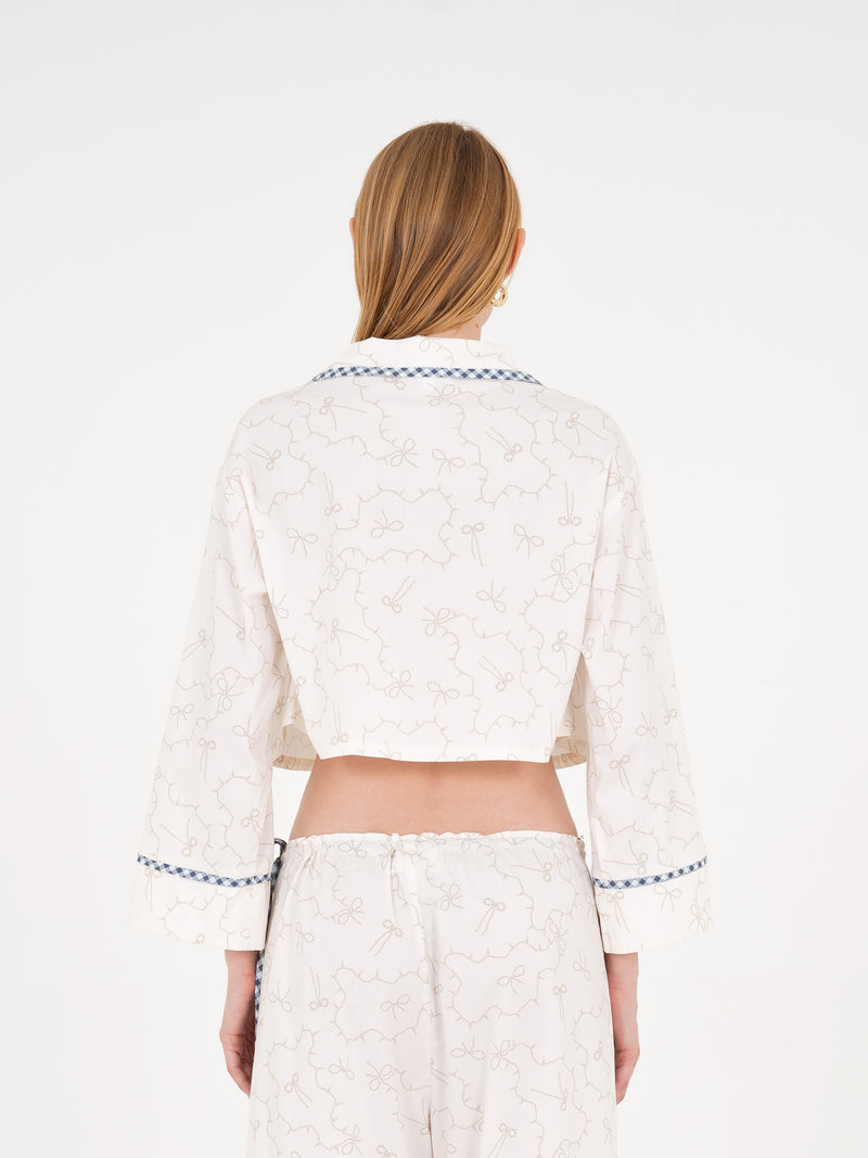 Cosmopolitan White Cropped Bow-Printed Shirt camisas y camisetas