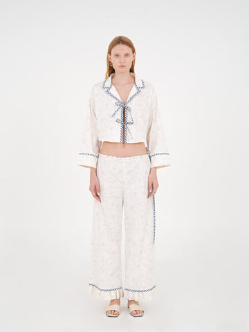 Cosmopolitan White Cropped Bow-Printed Shirt