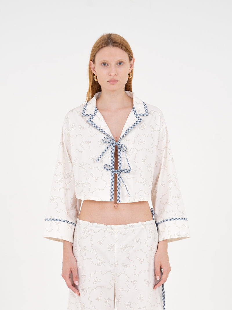 Cosmopolitan White Cropped Bow-Printed Shirt camisas y camisetas
