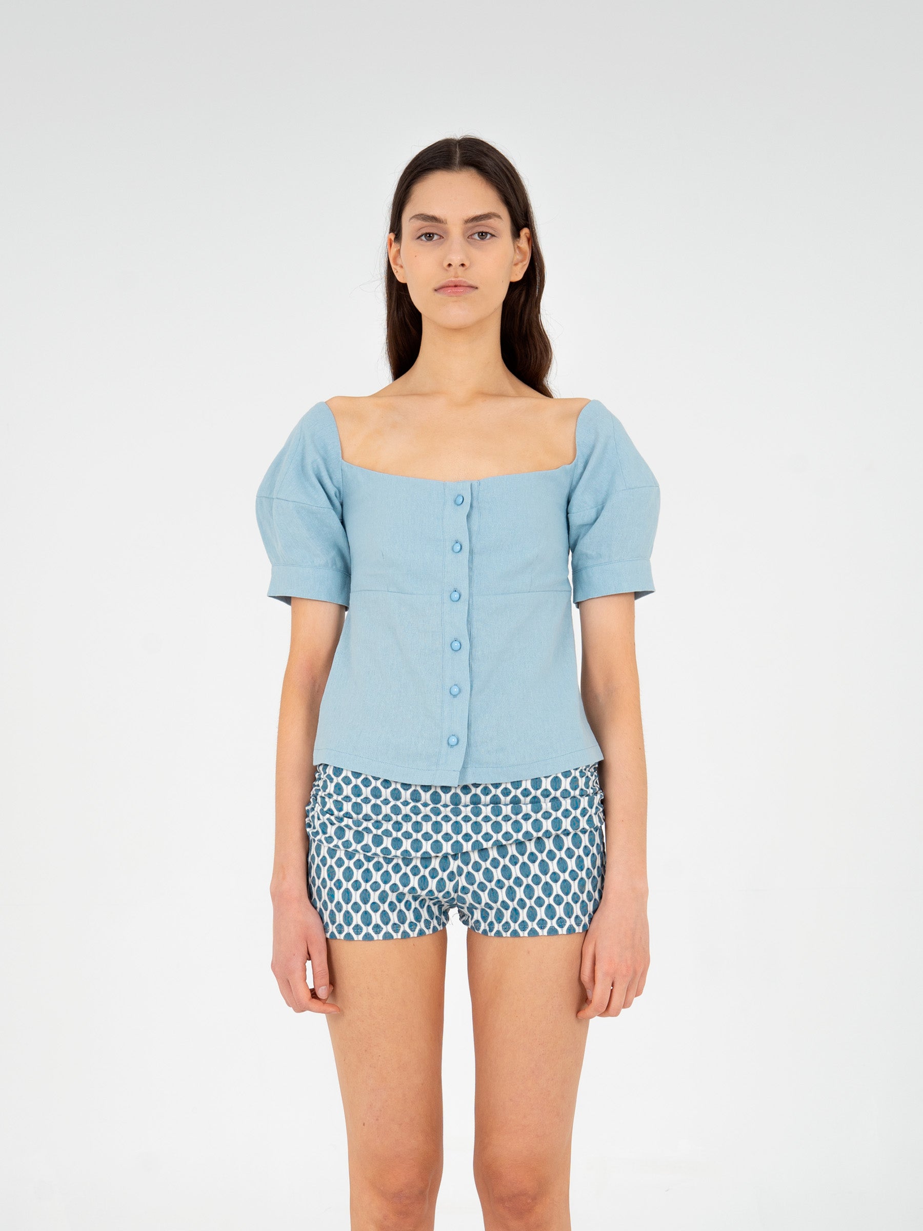 Craft Linen Blue Top camisas y camisetas