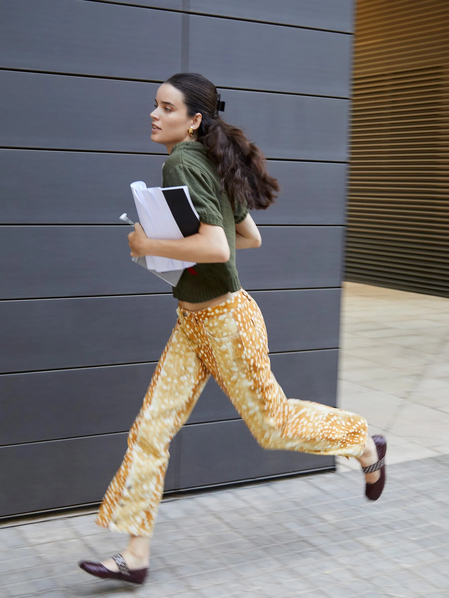 Deer Print Denim Jeans pantalones