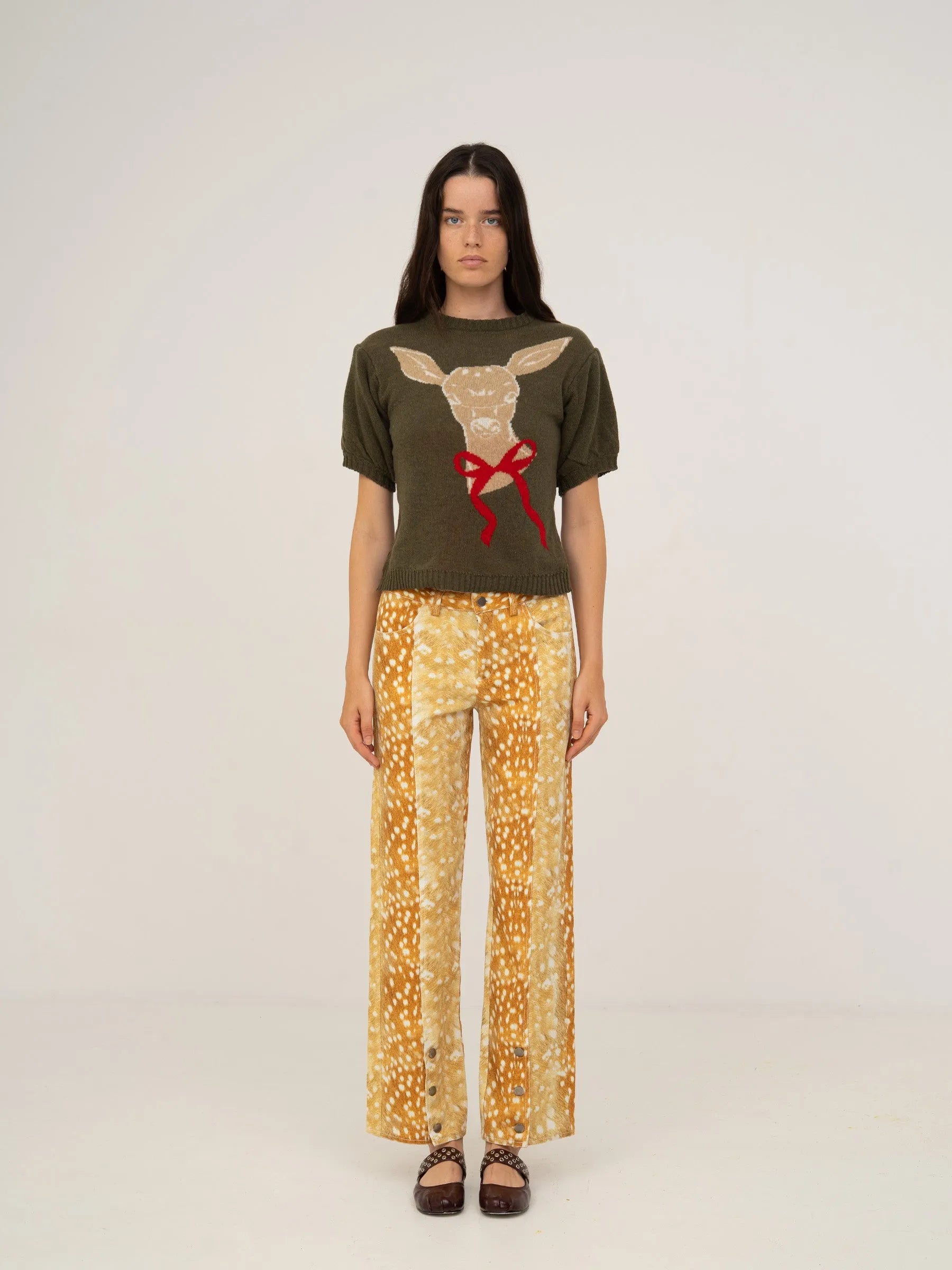 Deer Print Denim Jeans pantalones