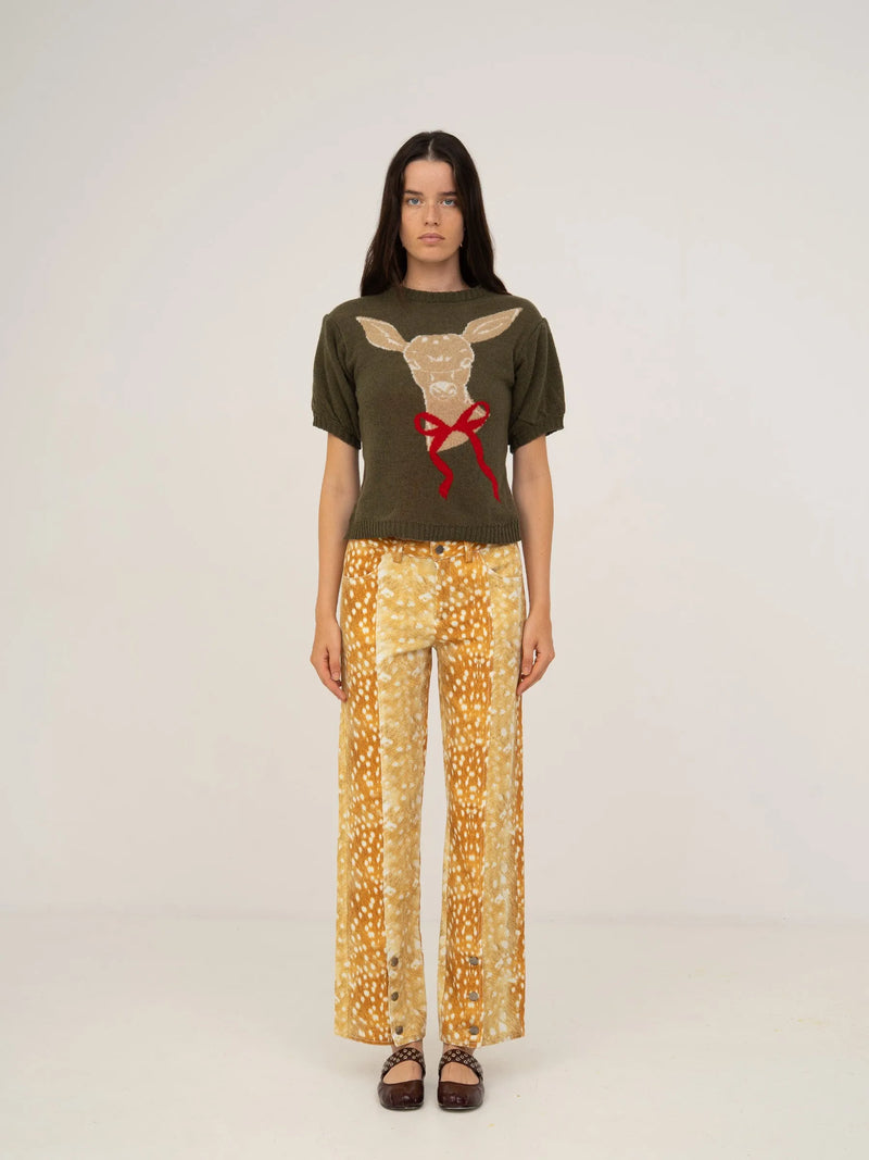 Deer Print Denim Jeans pantalones