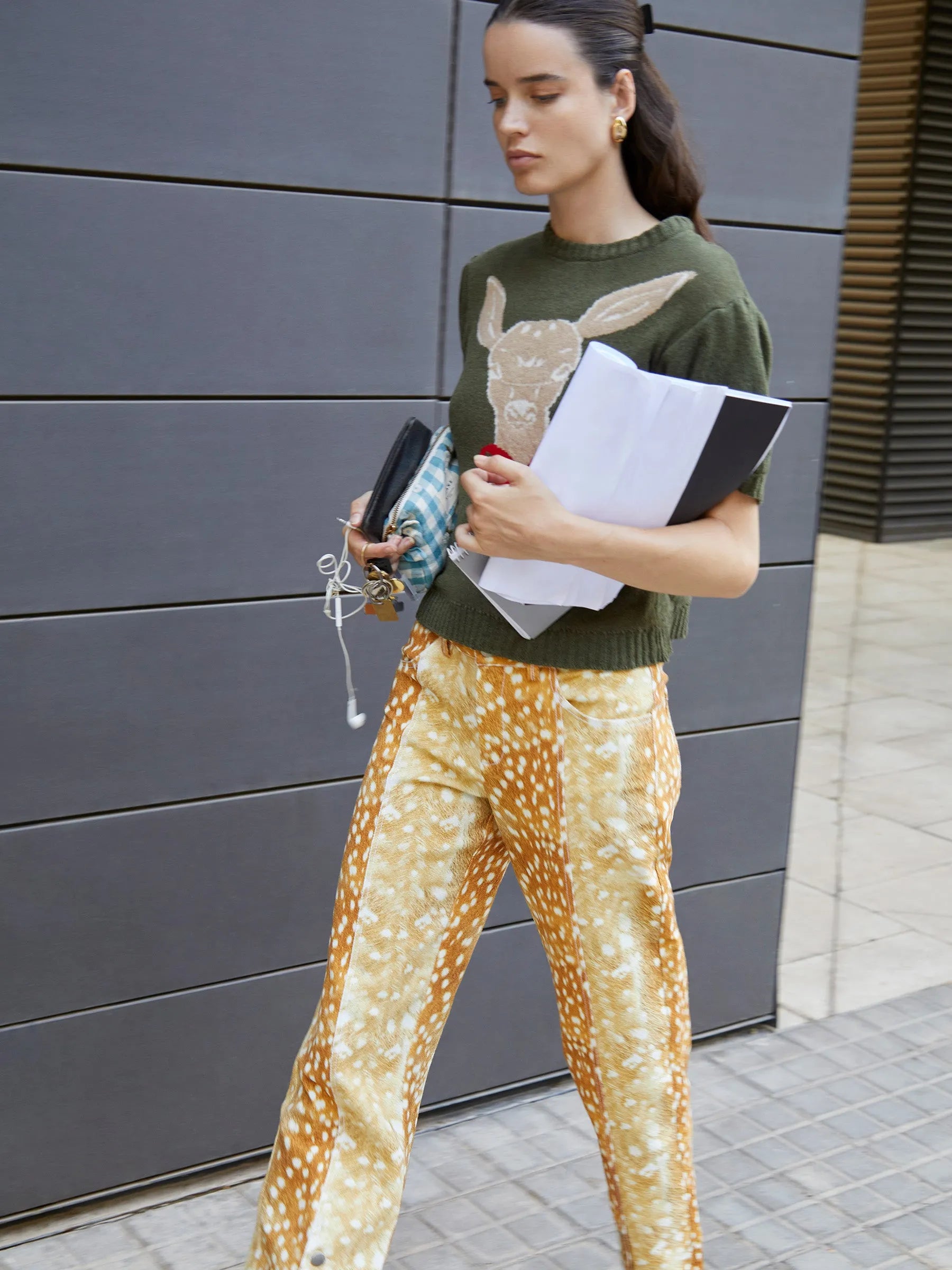 Deer Print Denim Jeans pantalones