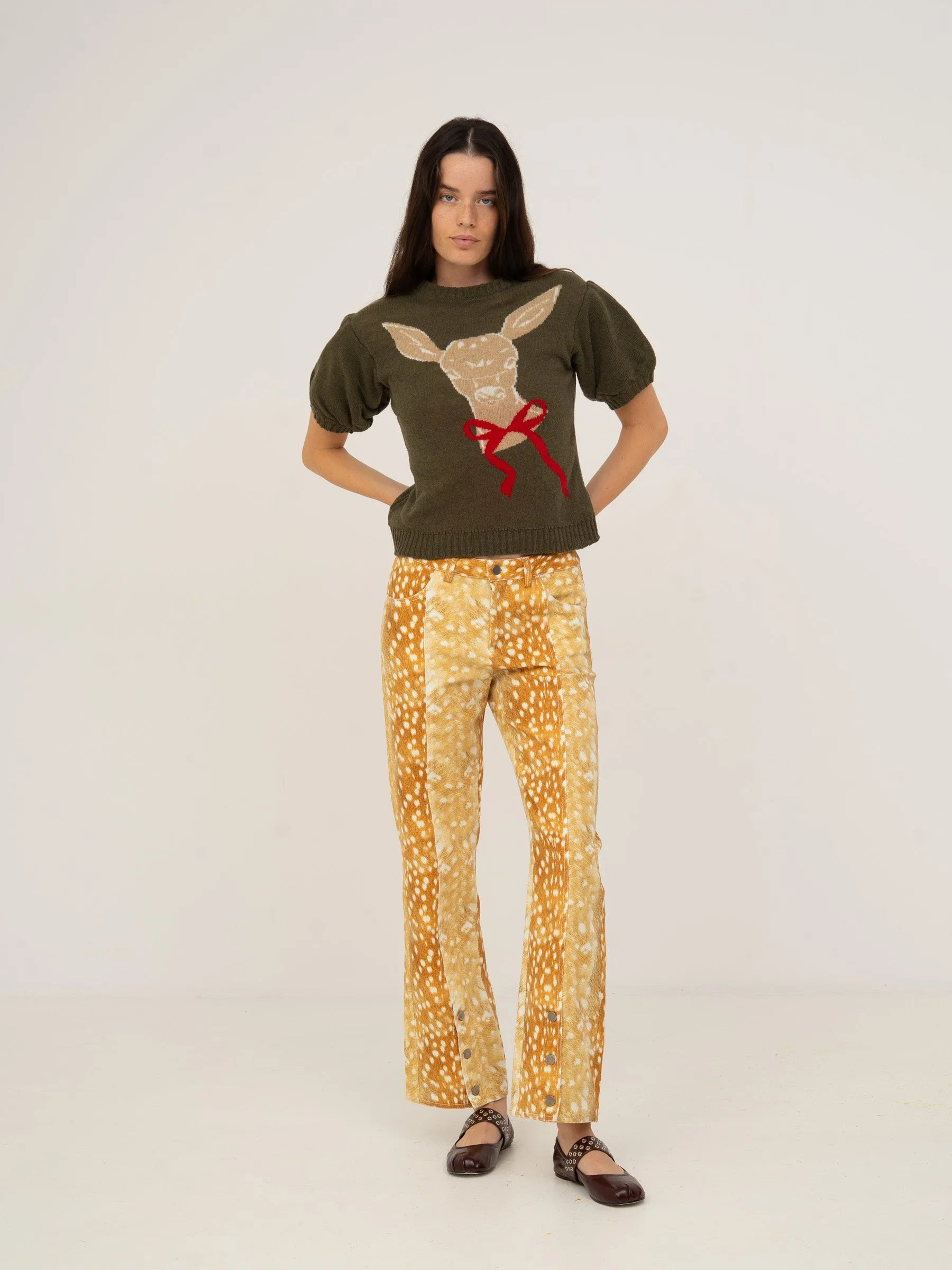 Deer Print Denim Jeans pantalones