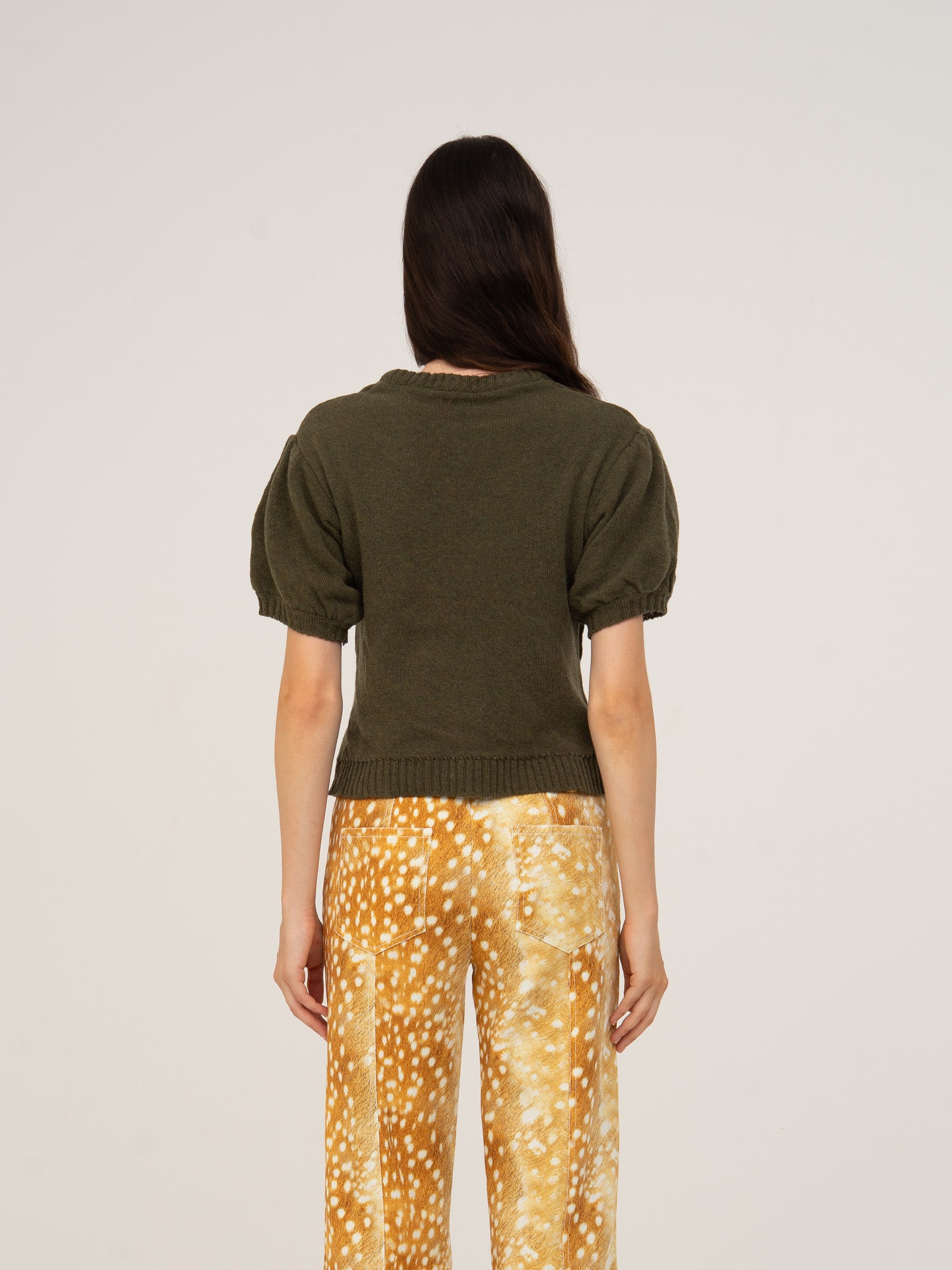 Deer Print Knit Puff Sleeve Jumper top