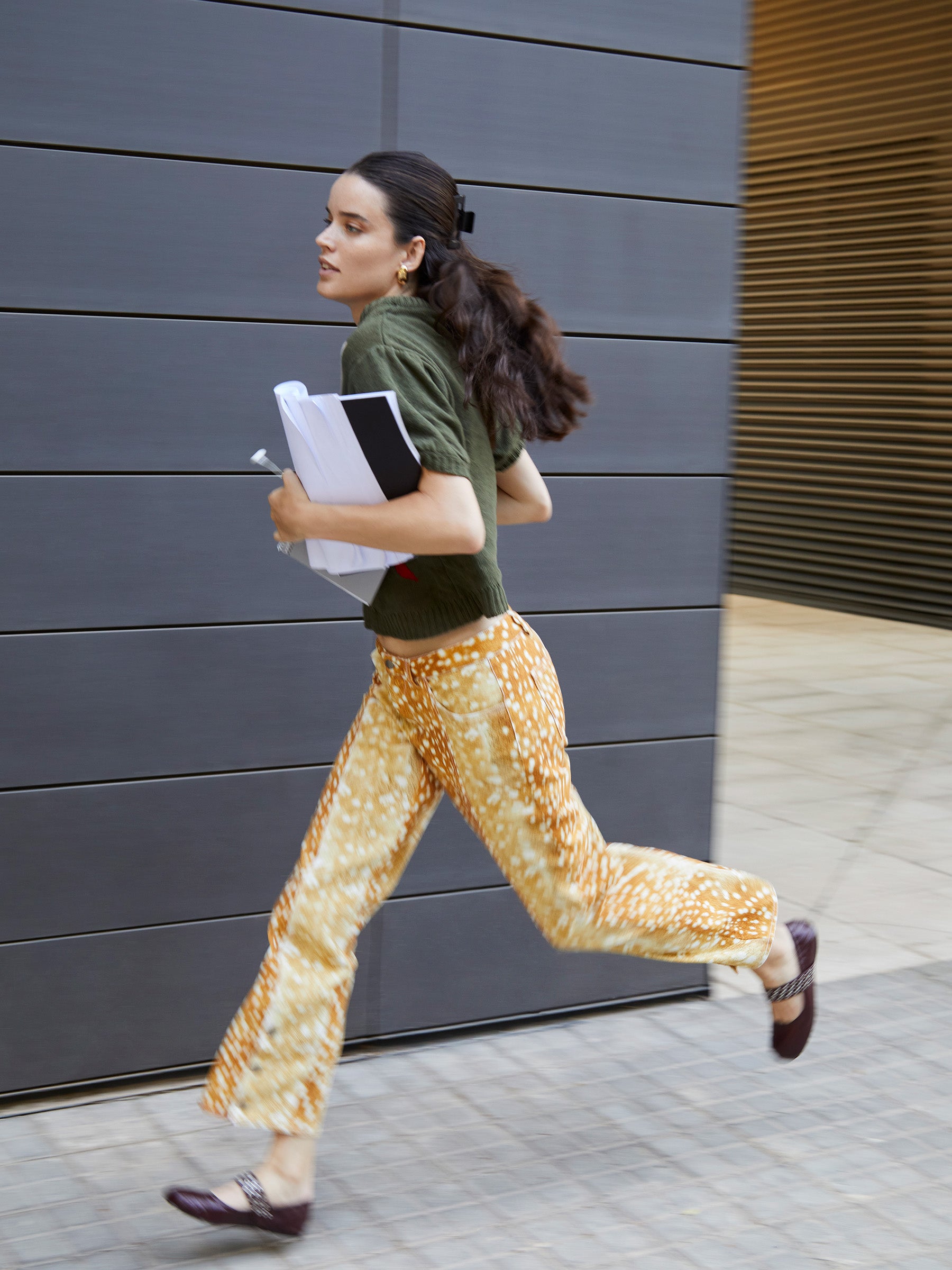 Deer Print Knit Puff Sleeve Jumper top