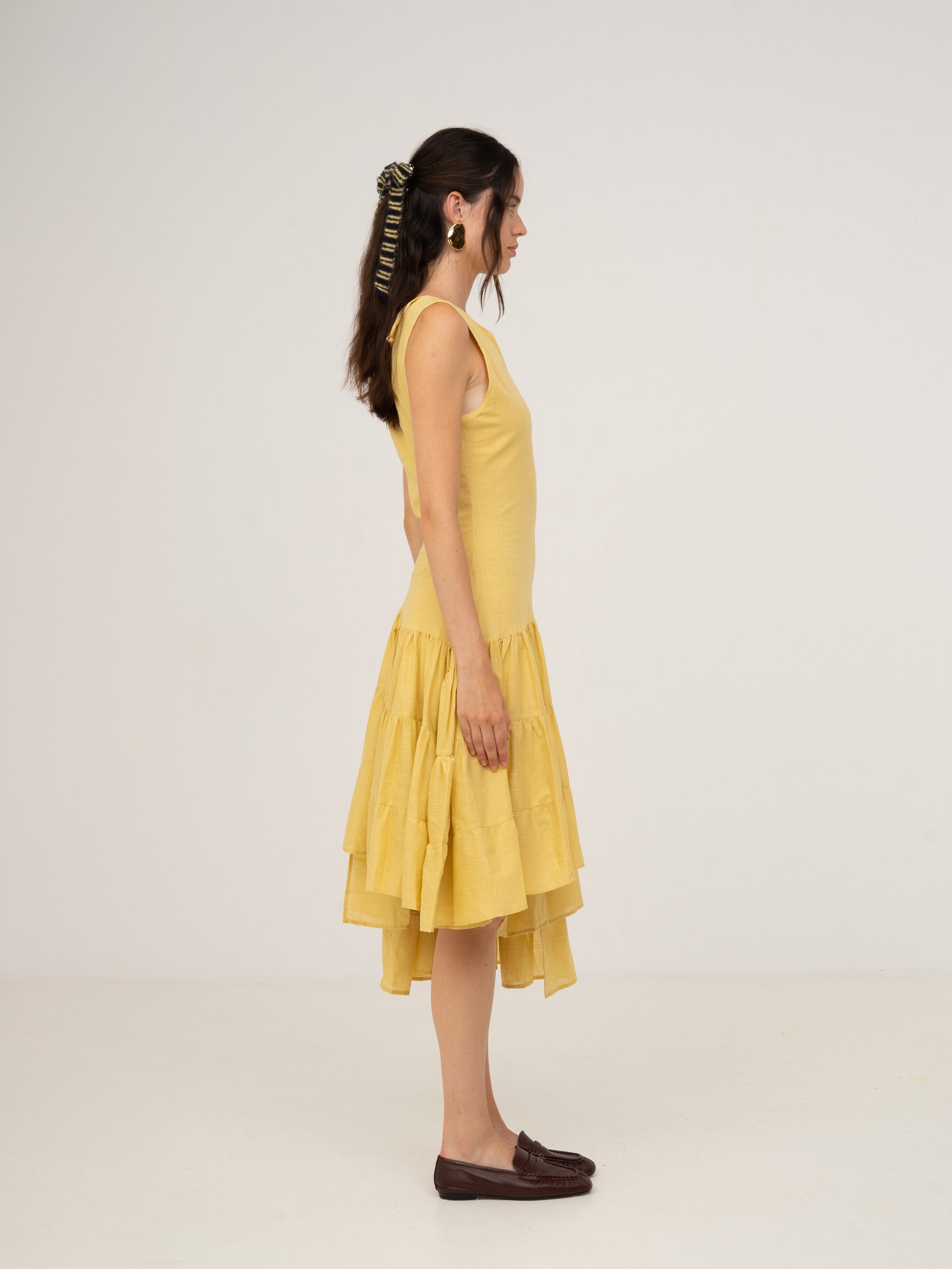 Desk Pale Yellow Flared Dress vestidos