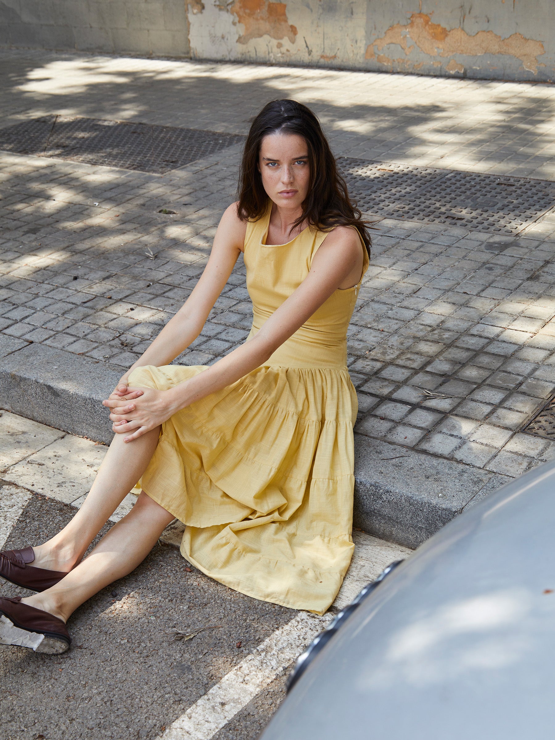 Desk Pale Yellow Flared Dress vestidos