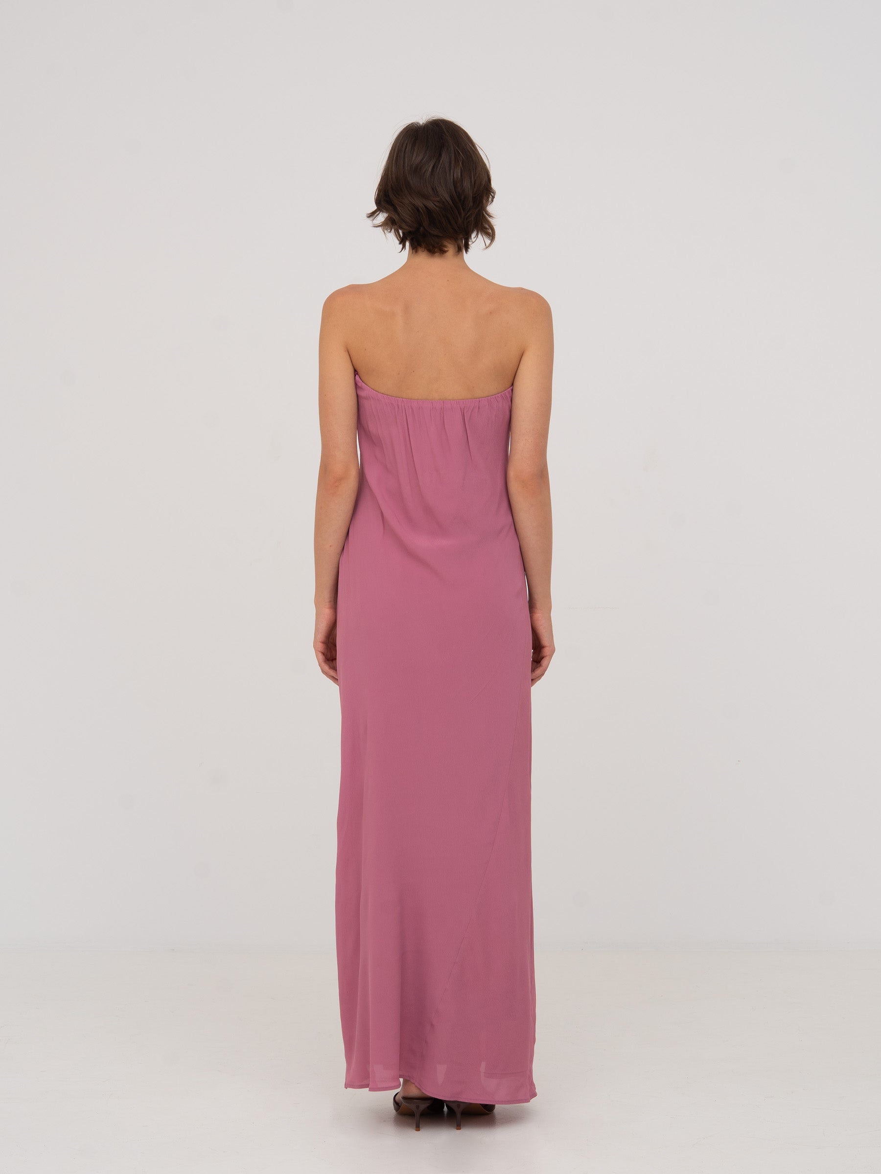 Pink strapless long dress with ruffles | CARMEN SAYS Pink strapless long dress with ruffles | CARMEN SAYS
