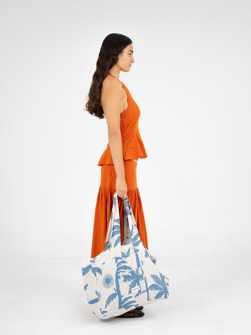 Elios Palm-Printed Linen Beach Bag accesorios