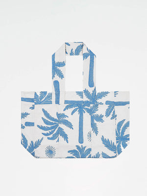 Elios Palm-Printed Linen Beach Bag