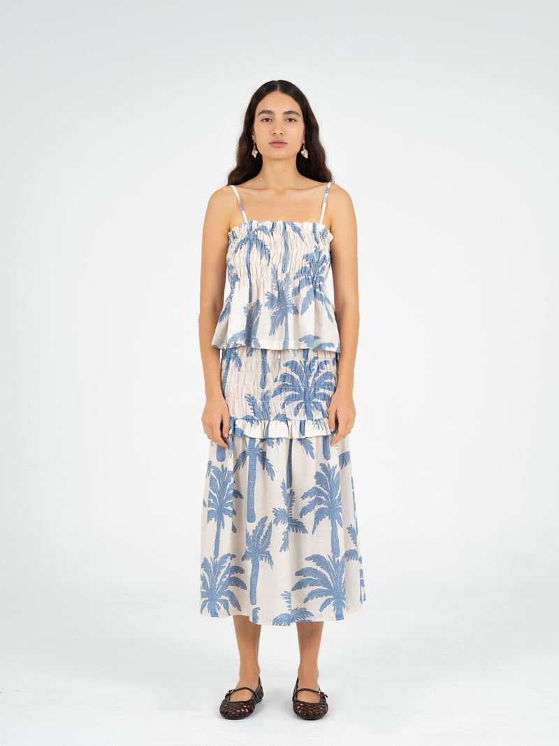 Elios Palm-Printed Smocked Top top
