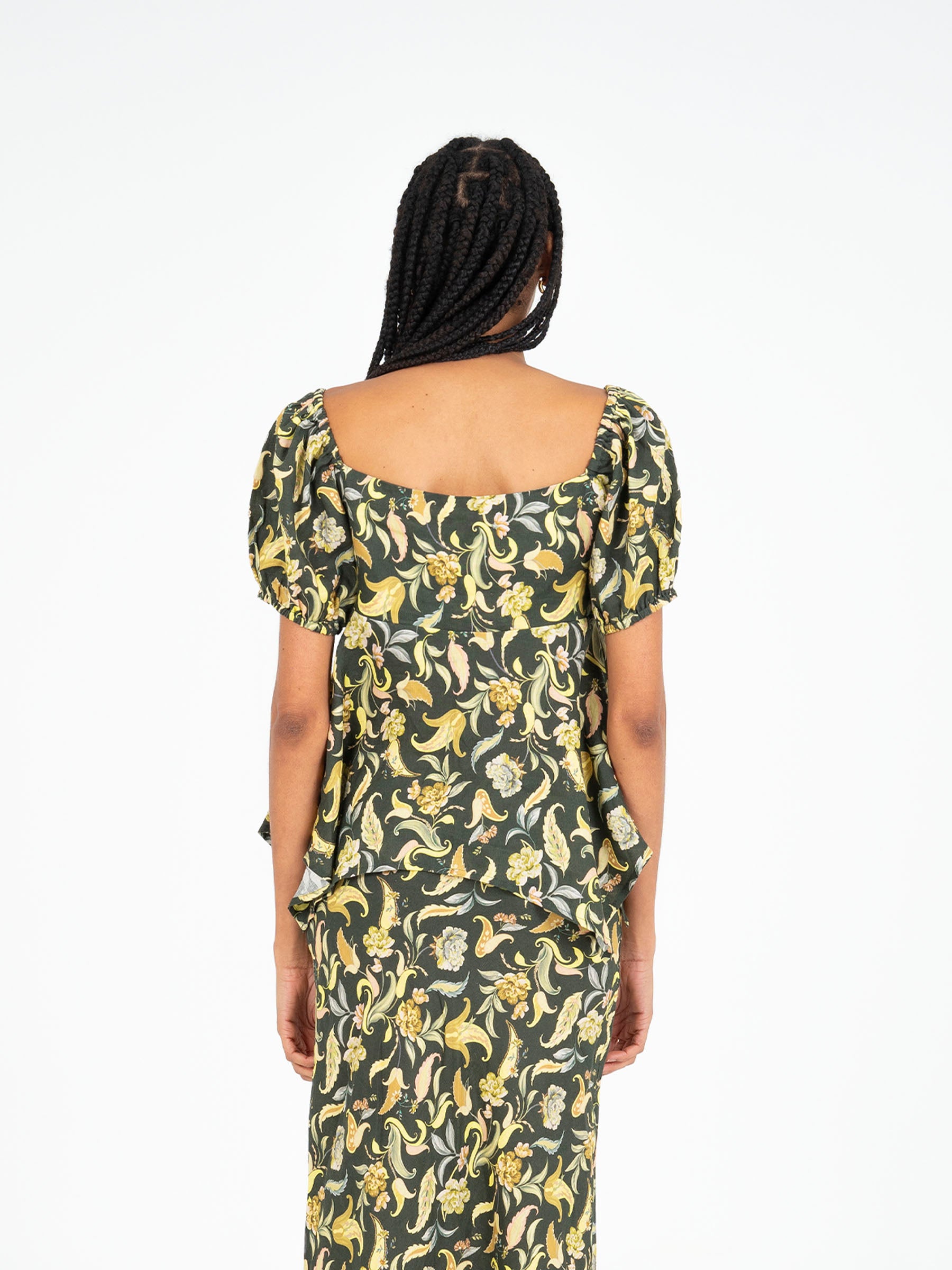 Enigma Green Floral Print Top camisas y camisetas