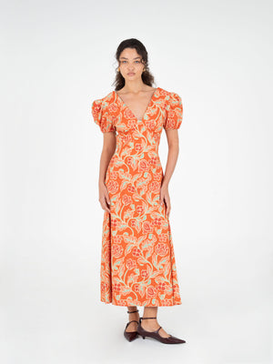 Eros Orange Floral Print Dress