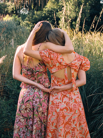 orange spring dress Long Sleeve Dress| Burnt Floral Blouson Sleeve Mini - Burnt Orange Short Length Orange Floral Crossed Back Maxi