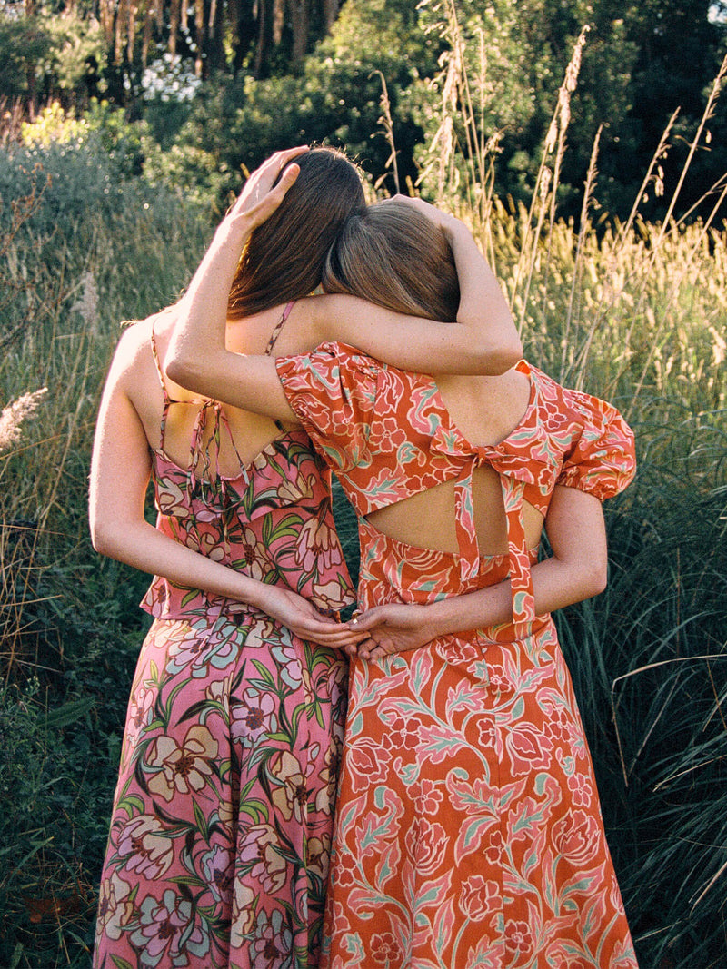 Eros Orange Floral Print Dress vestidos