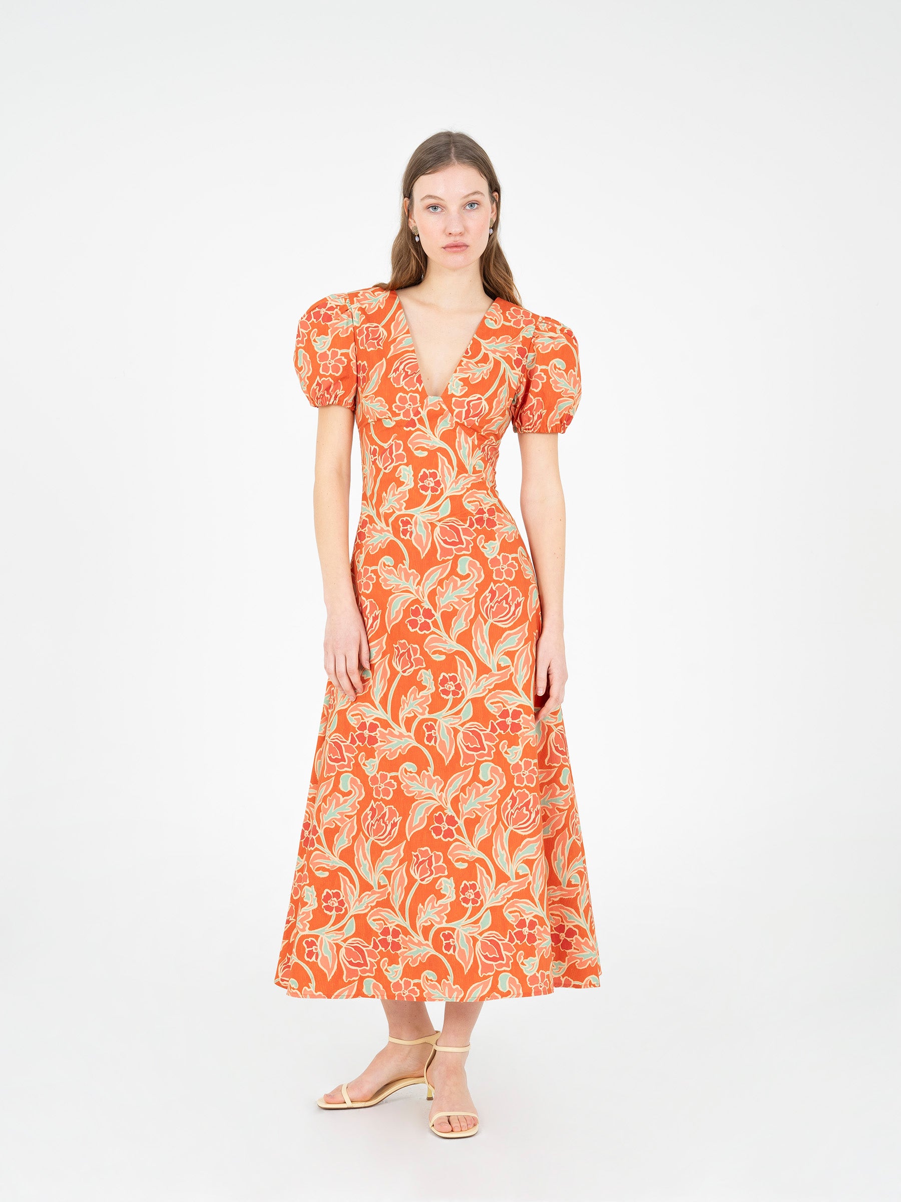Eros Orange Floral Print Dress vestidos